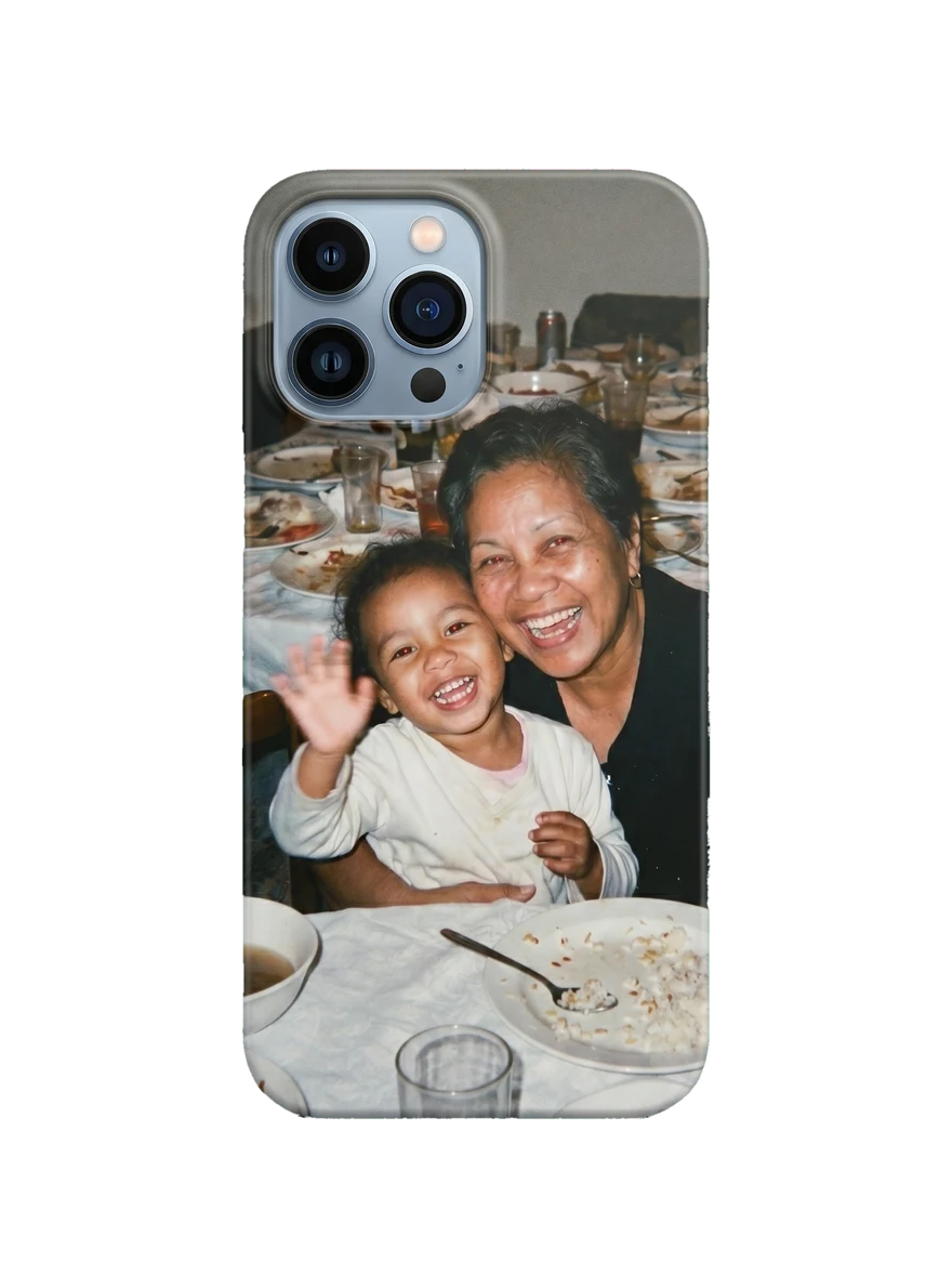 Custom phone case printed with a candid family photo